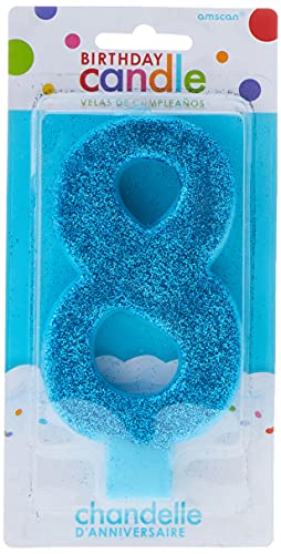 #8 Large Glitter Birthday Candle | Caribbean Blue | Party Supply | 1 piece amscan Town Creek Trading Post - Free Shipping $50.00