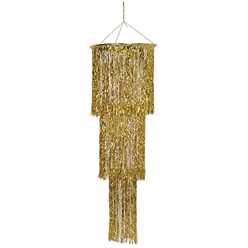 Beistle 3 Tier Shimmering Metallic Plastic Tinsel Fringe Chandelier Hanging Decoration Photo Booth Backdrop for Birthday Party Engagement Anniversary Wedding, 4', Gold Beistle Town Creek Trading Post - Free Shipping $50.00
