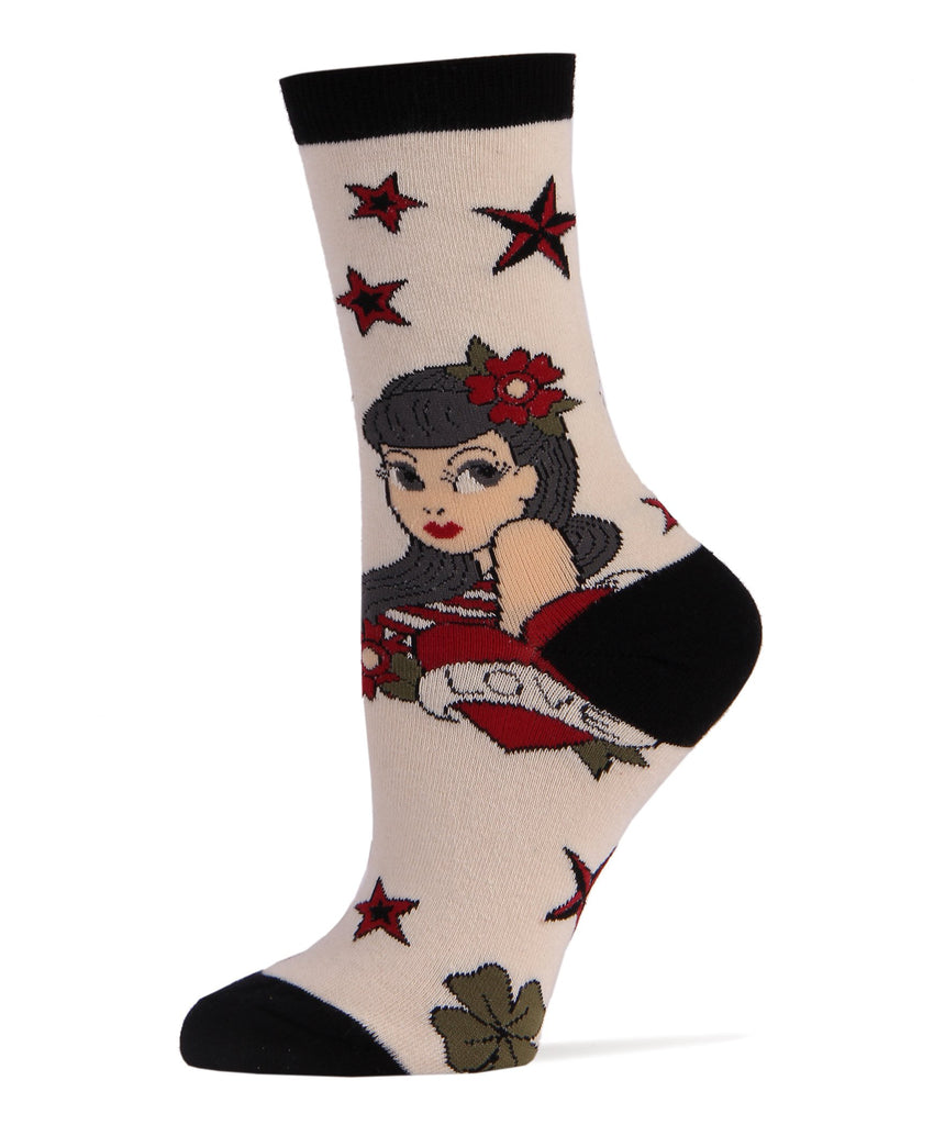 Pin Up Girl Crew Socks - WOMENS - (Size 9-11) By OOOH YEAH OOOH YEA Town Creek Trading Post - Free Shipping $50.00
