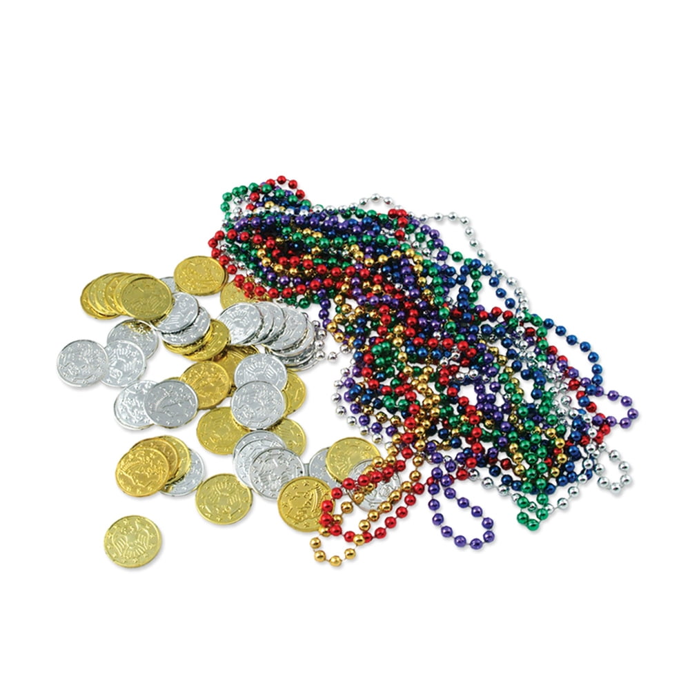 Beistle Plastic Treasure Loot 62 Piece Coins and Necklaces, Party Favors, Pirate Decorations, 33"/ 1.5", Multicolored Beistle Town Creek Trading Post - Free Shipping $50.00