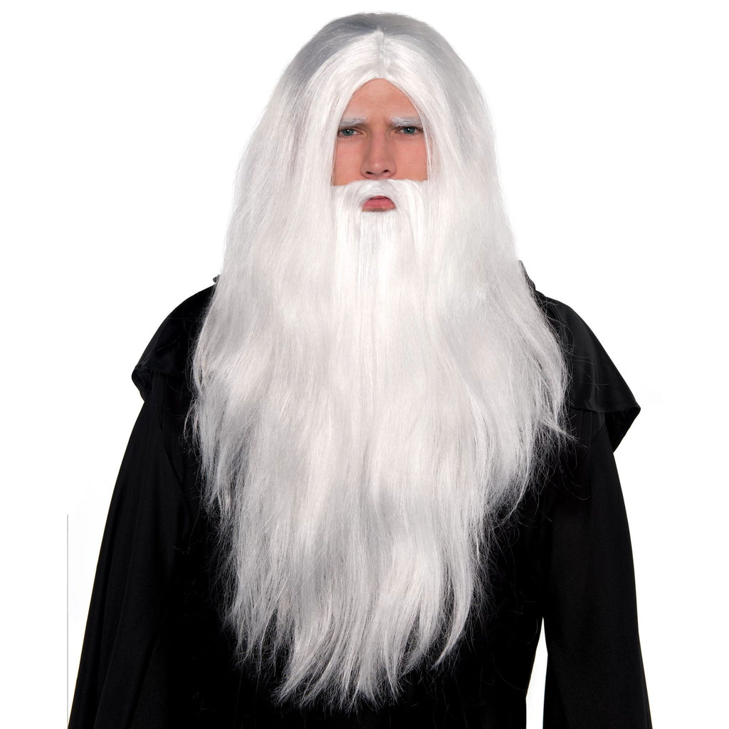 Long White Sorcerer Wig, Beard and Eyebrows Set amscan Town Creek Trading Post - Free Shipping $50.00