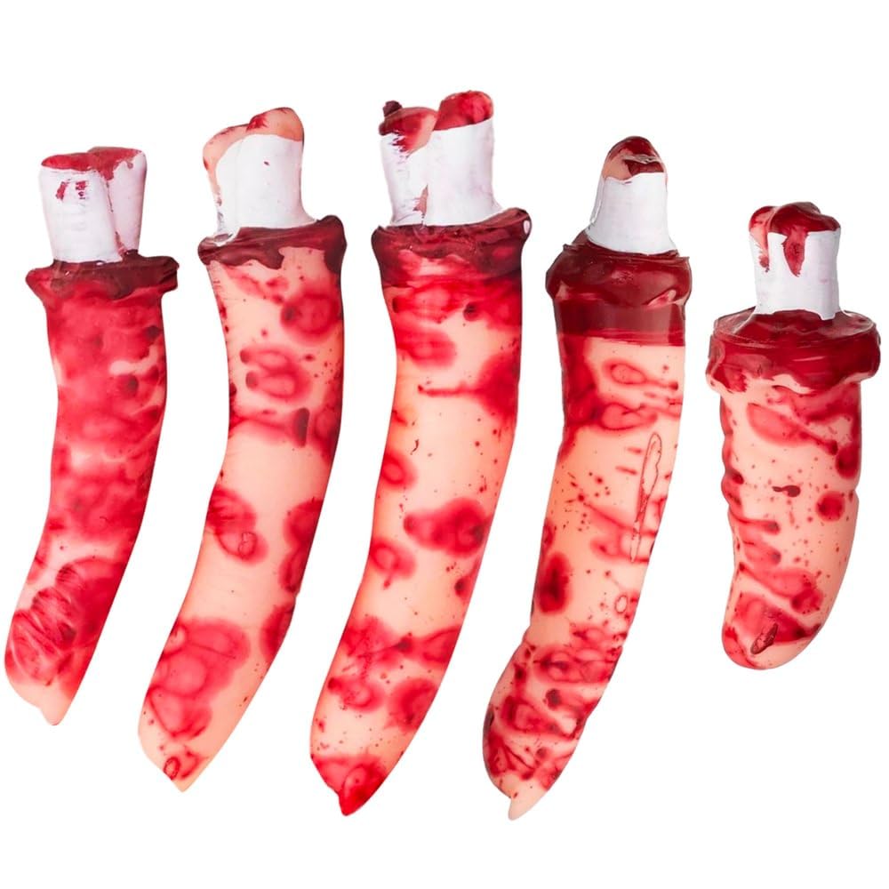 Asylum Bloody Prime Cut Fingers Pack - 6H x 4.5W x 2D (Pkg. Size) Pack of 5 - Gory Severed Body Parts, Perfect for Halloween Decor & Haunted House Pranks amscan Town Creek Trading Post - Free Shipping $50.00