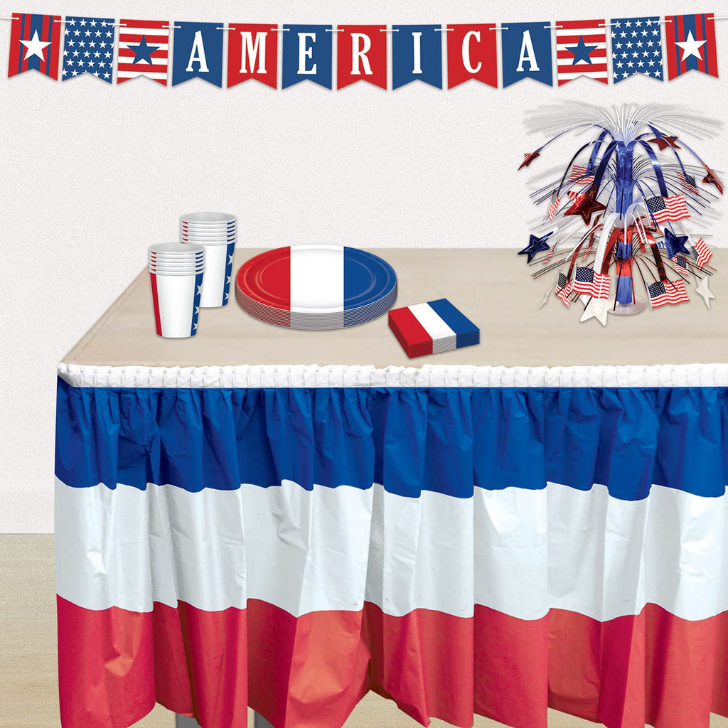 Beistle Patriotic Table Skirting, 29" x 14', Red/White/Blue Beistle Town Creek Trading Post - Free Shipping $50.00