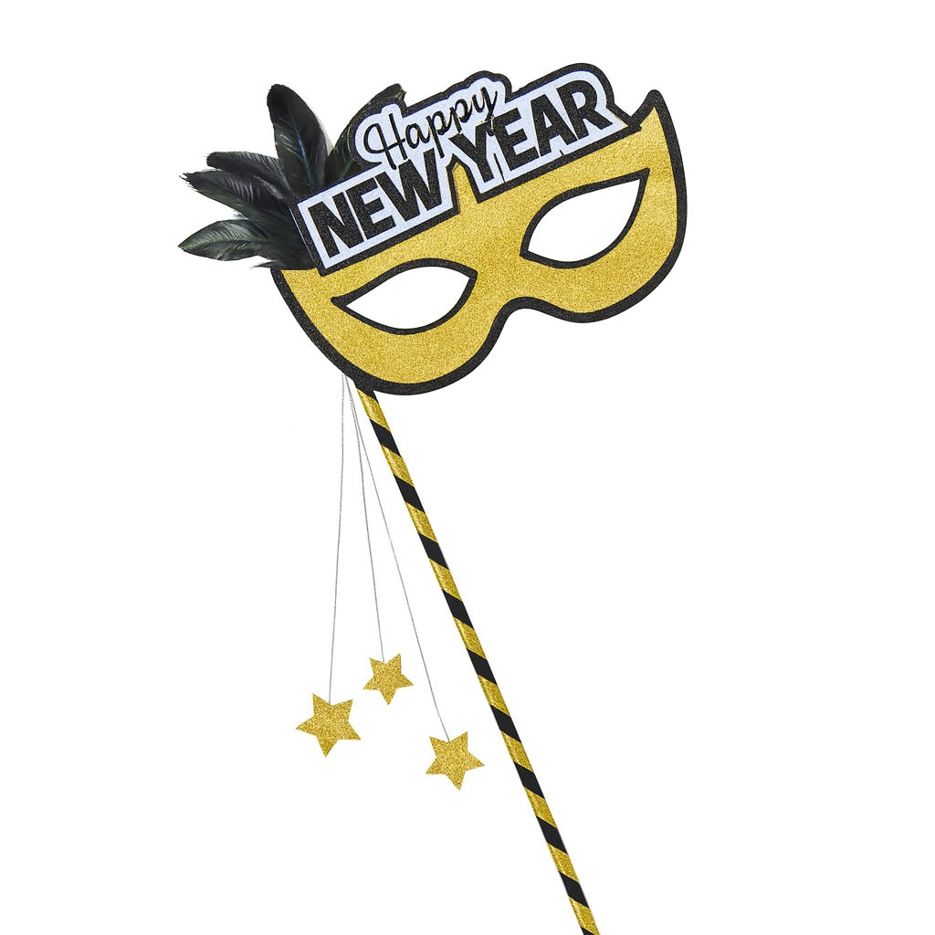 Happy New Year's Party Gold & Black Mask On A Stick (1"3 x 7") 1 Piece amscan Town Creek Trading Post - Free Shipping $50.00